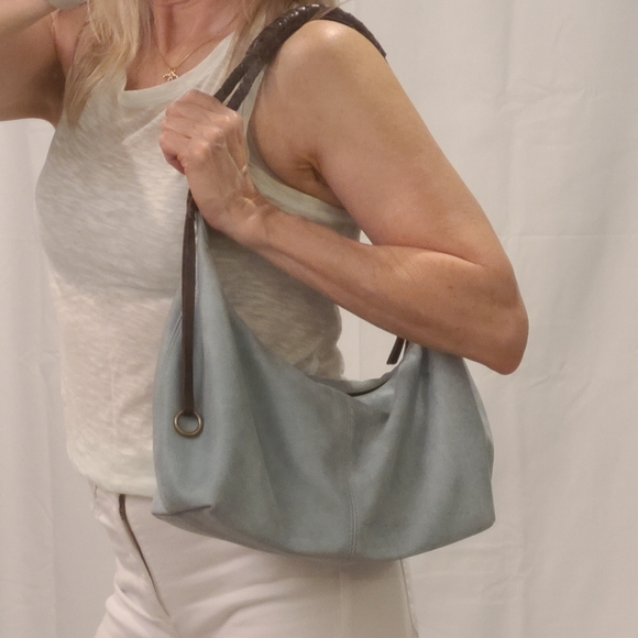 Henri Lou Suede Teal Blue Green Shoulder Bag - Picture 3 of 17